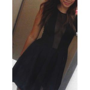 NWOT Black Sheer Inset Fit and Flare Dress